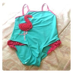 Mint color pink flamingo one peice bathing suit